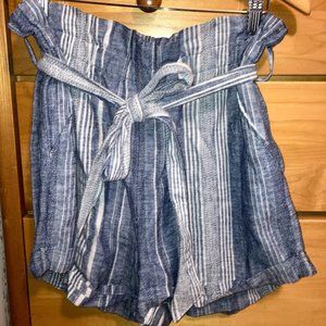 Blue and White Striped Paperbag Shorts